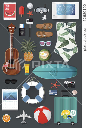 Summer Stuff Set Collection Vector Illustration Summer Stuff Set Collection Vector Illustration 32680100