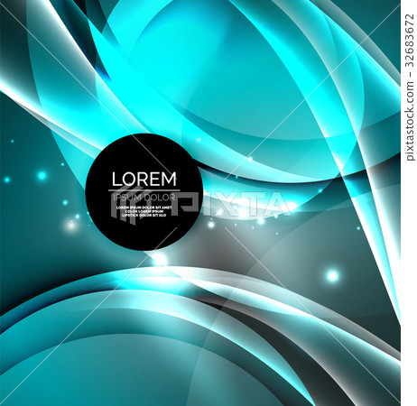 Digital illustration, glowing waves and circles Digital illustration, glowing waves and circles 32683672