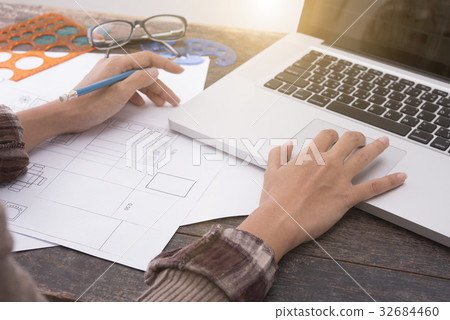 Business working with report document and computer Business working with report document and computer 32684460
