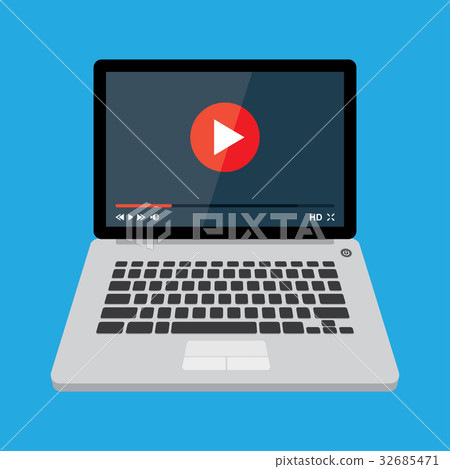 laptop with video player on screen 32685471