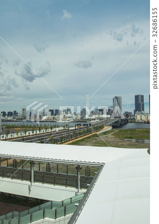 The pre-market station, the Toyosu Bridge and the building group in the direction of Harumi 32686155
