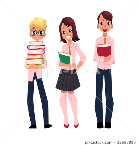 Three students, pupils, school kids with books Three students, pupils, school kids with books 32686890