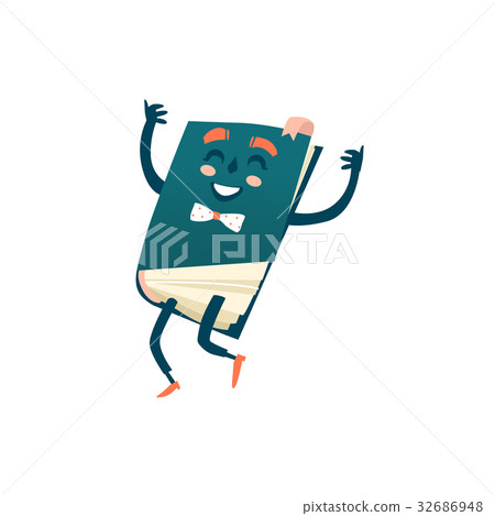 Vector cartoon humanized book in bowtie jumping Vector cartoon humanized book in bowtie jumping 32686948