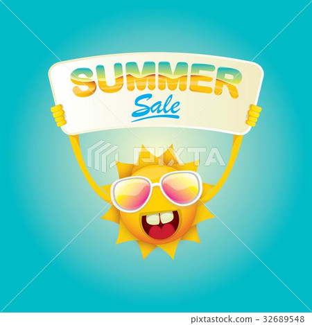 vector summer happy sun holding sale offer sign 32689548