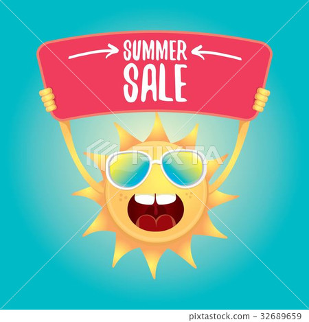 vector summer happy sun holding sale offer sign 32689659