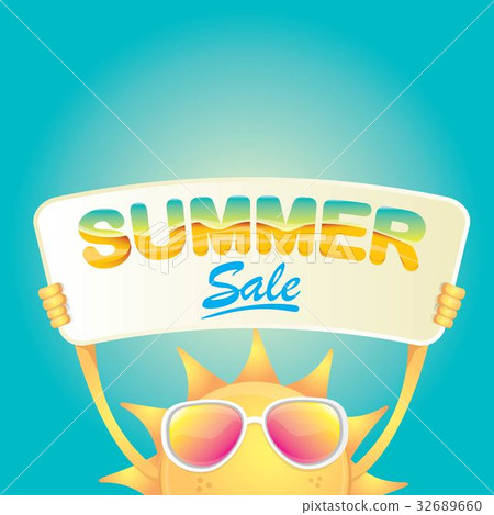vector summer happy sun holding sale offer sign vector summer happy sun holding sale offer sign 32689660
