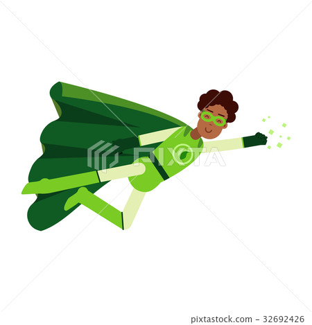 Ecological black superhero man in green costume Ecological black superhero man in green costume 32692426