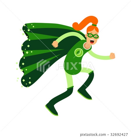Ecological superhero redhead woman running, eco Ecological superhero redhead woman running, eco 32692427