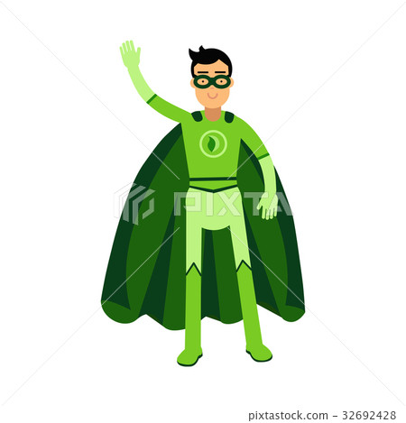 Ecological superhero man standing and waving his Ecological superhero man standing and waving his 32692428