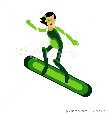 Ecological superhero woman flying on a snowboard 32692434
