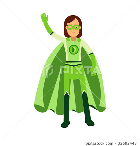 Ecological superhero woman standing and waving his Ecological superhero woman standing and waving his 32692448