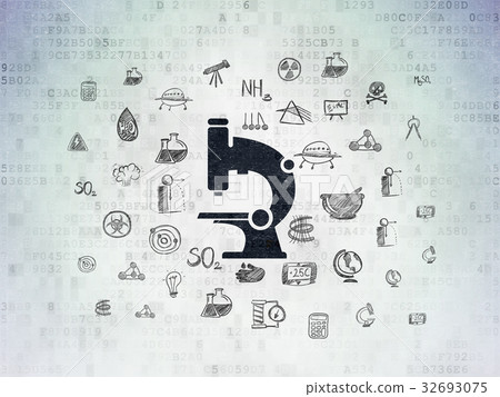 Science concept: Microscope on Digital Data Paper Science concept: Microscope on Digital Data Paper 32693075