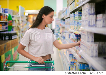 woman shopping in a grocery store supermarket 32693774