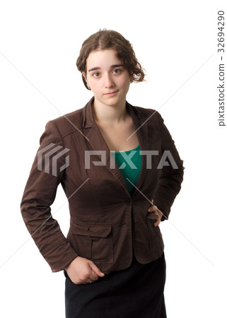 young serious business woman on white background young serious business woman on white background 32694290