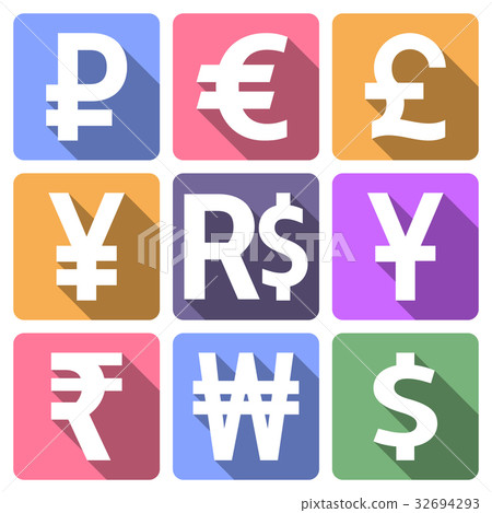 Currency flat icons with long shadow 32694293