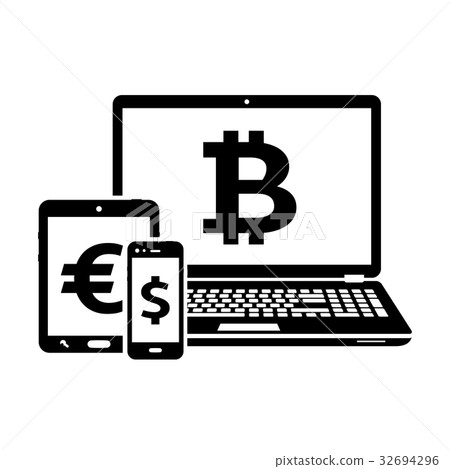 Modern digital devices icons with currency signs 32694296