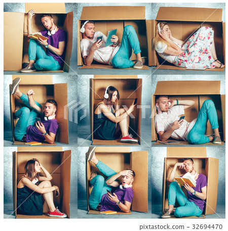 Introvert concept. Collage of man and women Introvert concept. Collage of man and women 32694470