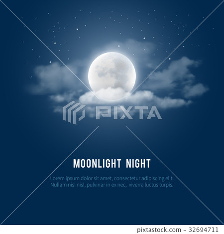 Mystical Night Sky Background With Full Moon Clouds And Stars Moonlight Night Vector Illustration Stock Images Page Everypixel