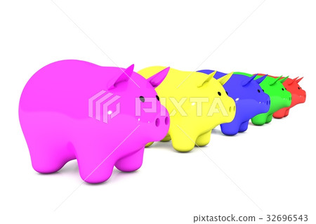 line of color piggy bank on a white isolated  32696543