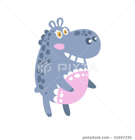 Cute cartoon Hippo character standing, side view Cute cartoon Hippo character standing, side view 32697295