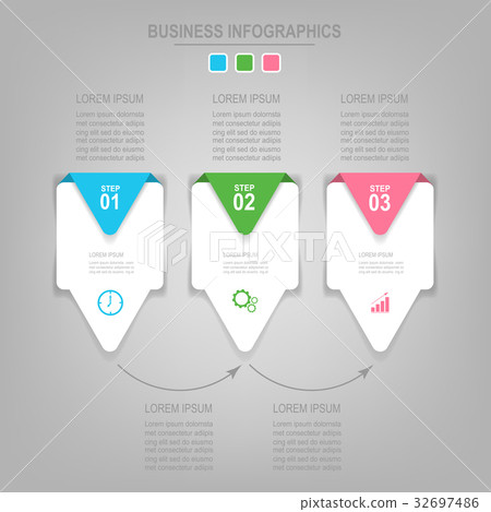 Infographics template of three steps on squares - Stock Illustration ...