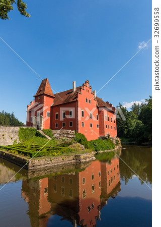 Nice romantic castle with red color on the lake Nice romantic castle with red color on the lake 32699558