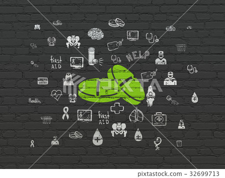 Medicine concept: Pills on wall background Medicine concept: Pills on wall background 32699713