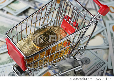 Shopping cart with bitcoins 32700182