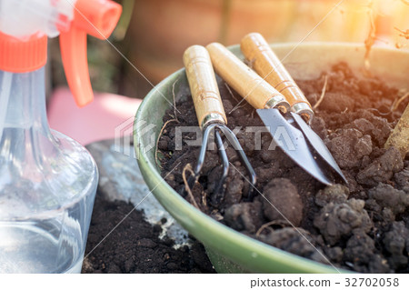garden tools on the bonsai pots 32702058