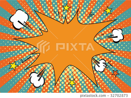 Orange, yelow rays and dots pop art background 32702873