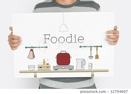 Man holding illustration of food cooking kitchen utensil 32704607
