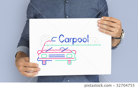 Man holding banner of automotive car rental transportation advetisement Man holding banner of automotive car rental transportation advetisement 32704755