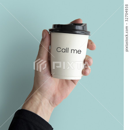 Hand holding network graphic overlay coffee cup Hand holding network graphic overlay coffee cup 32704938