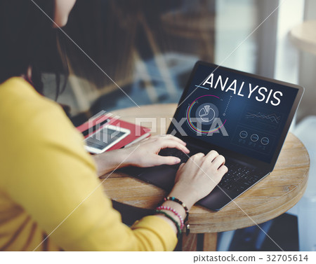 Graphic of business graph data analysis on laptop 32705614