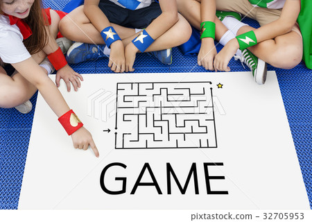 Superhero kids solving enigma concept together Superhero kids solving enigma concept together 32705953