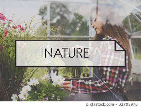Nature word on plants background Nature word on plants background 32705976