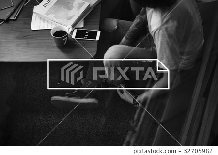 Rectangular Scroll Ribbon Logo Label 32705982