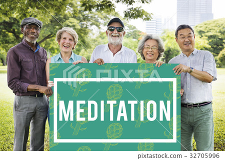 Meditation word on green background Meditation word on green background 32705996