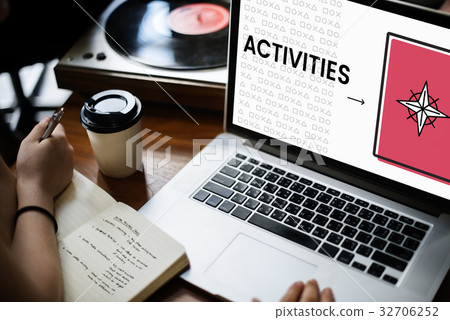 Hands working on laptop network graphic overlay Hands working on laptop network graphic overlay 32706252