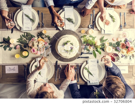 People Cling Wine Glasses On Wedding Reception Stock Photo