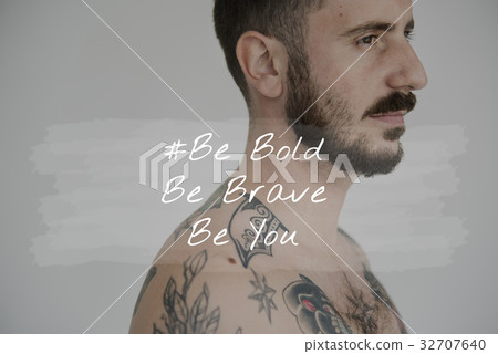 Life Motivation Word on Adult Tattoo Shirtless Man Background 32707640