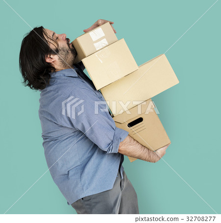 Man Carrying Box Parcel Package Overload Man Carrying Box Parcel Package Overload 32708277