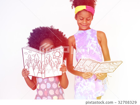 Children standing and reading books 32708329