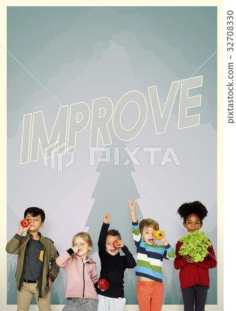 Group of school kids with aspiration word graphic Group of school kids with aspiration word graphic 32708330