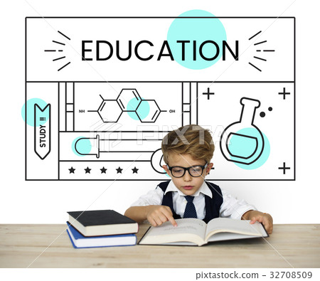 Little kid with illustration of science chemistry experiment study 32708509