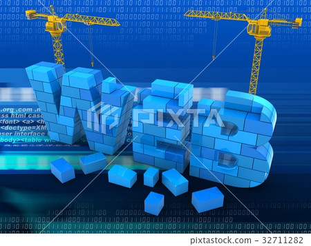 3d illustration of two cranes  with web sign 32711282