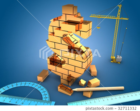 3d illustration of  odollar sign with crane 32711332