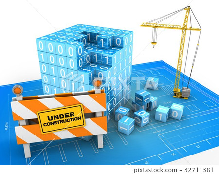 3d illustration of binary cube with crane 3d illustration of binary cube with crane 32711381