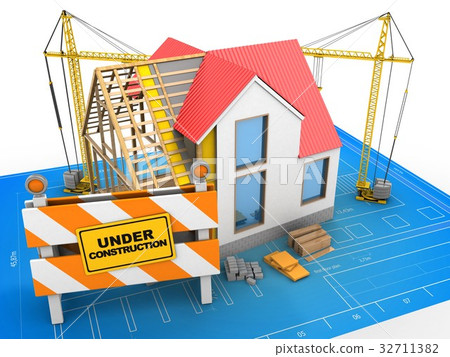 3d illustration of house structure with cranes 3d illustration of house structure with cranes 32711382