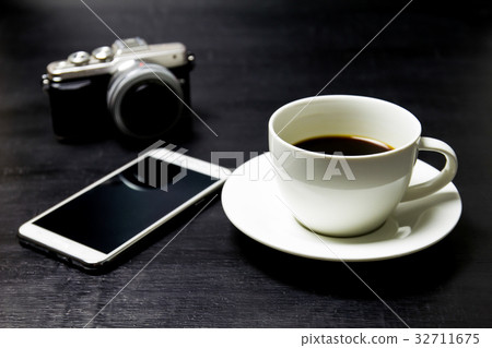 Coffee with camera and mobile phone Coffee with camera and mobile phone 32711675